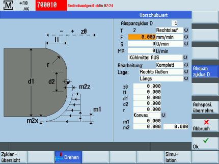 Siemens Manual Machine Plus (MM+) jednoduché ovládání cyklu